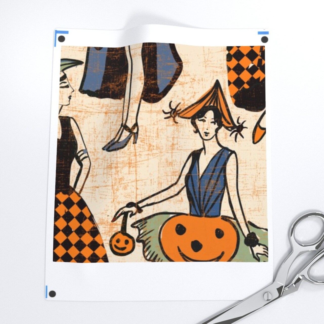 Whimsical Costume Party Girls Ladies 1920S Retro Halloween Trick Or Treat Jack O Lantern Pumpkin Art Deco Antique Spider Web Roaring 20S Custom Printed Fabric by Spoonflower Various Fabrics by the Yard or Fat Quarter